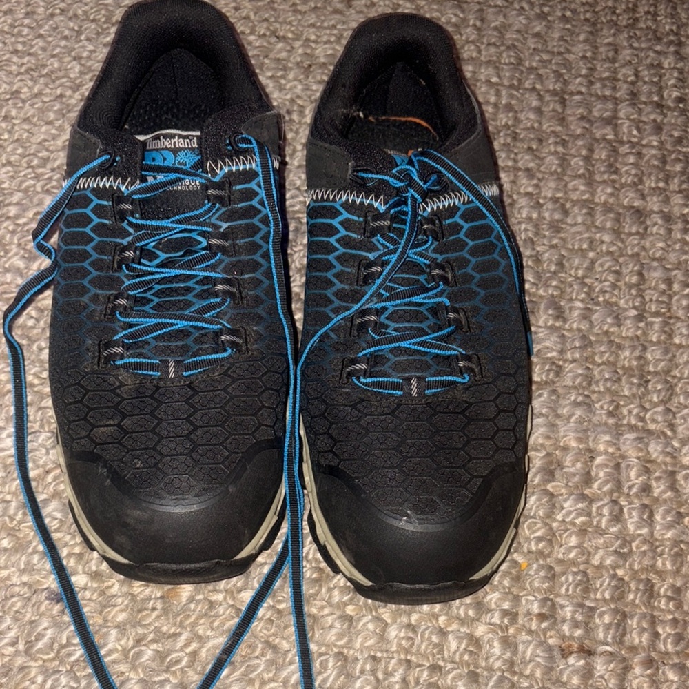 Timberland Black and Blue Steel Toe Sneakers with Blue Laces